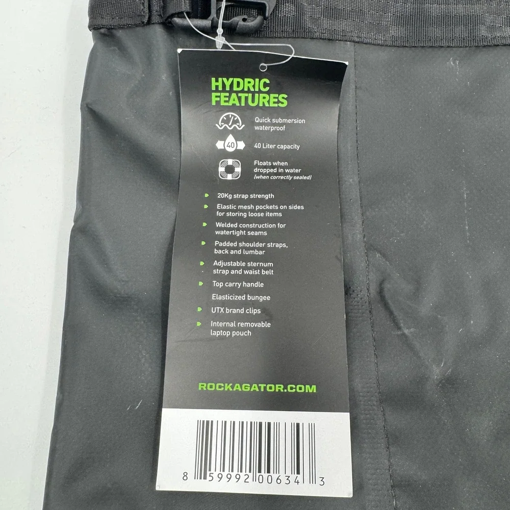 Rockagator‎ Hydric Waterproof Backpack Unisex 40L Black Roll Top Floating Bag